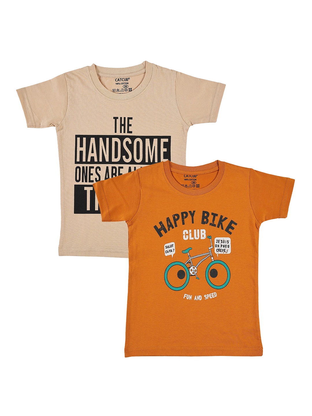 

CATCUB Boys Pack Of 2 Printed Pure Cotton T-shirts, Beige