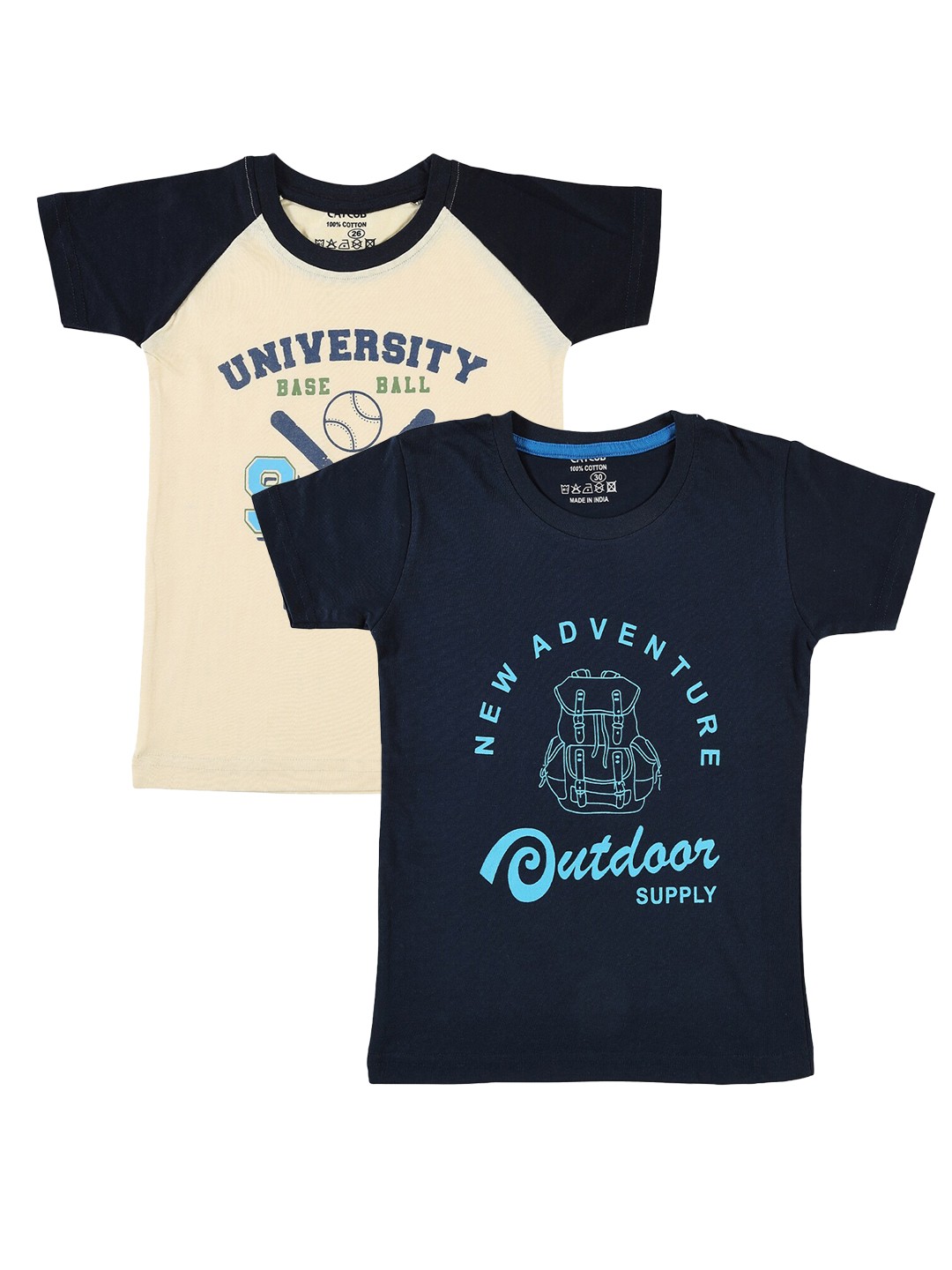 

CATCUB Boys Pack Of 2 Printed Cotton T-Shirt, Beige