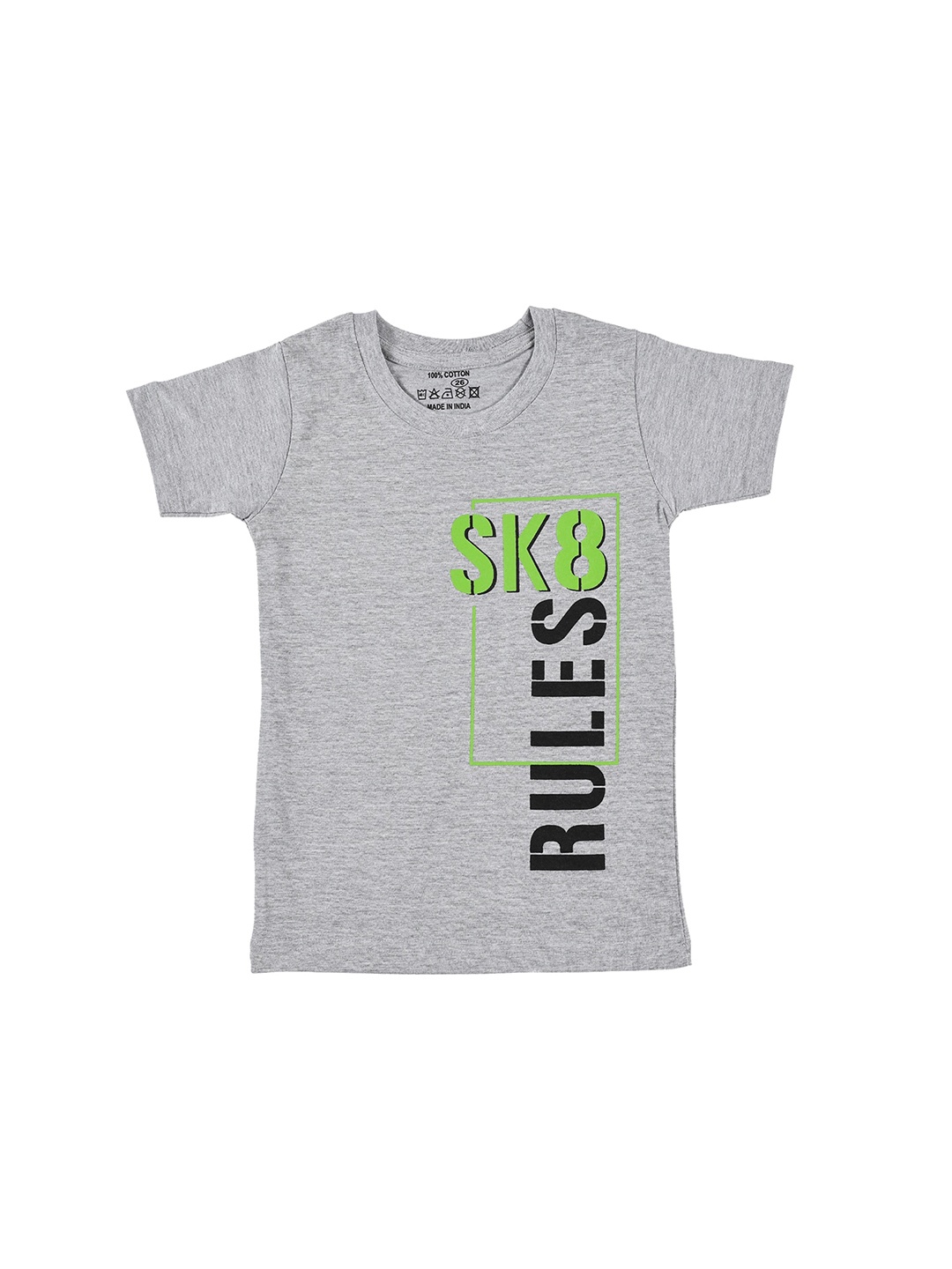 

CATCUB Boys Typography Printed Applique T-shirt, Grey