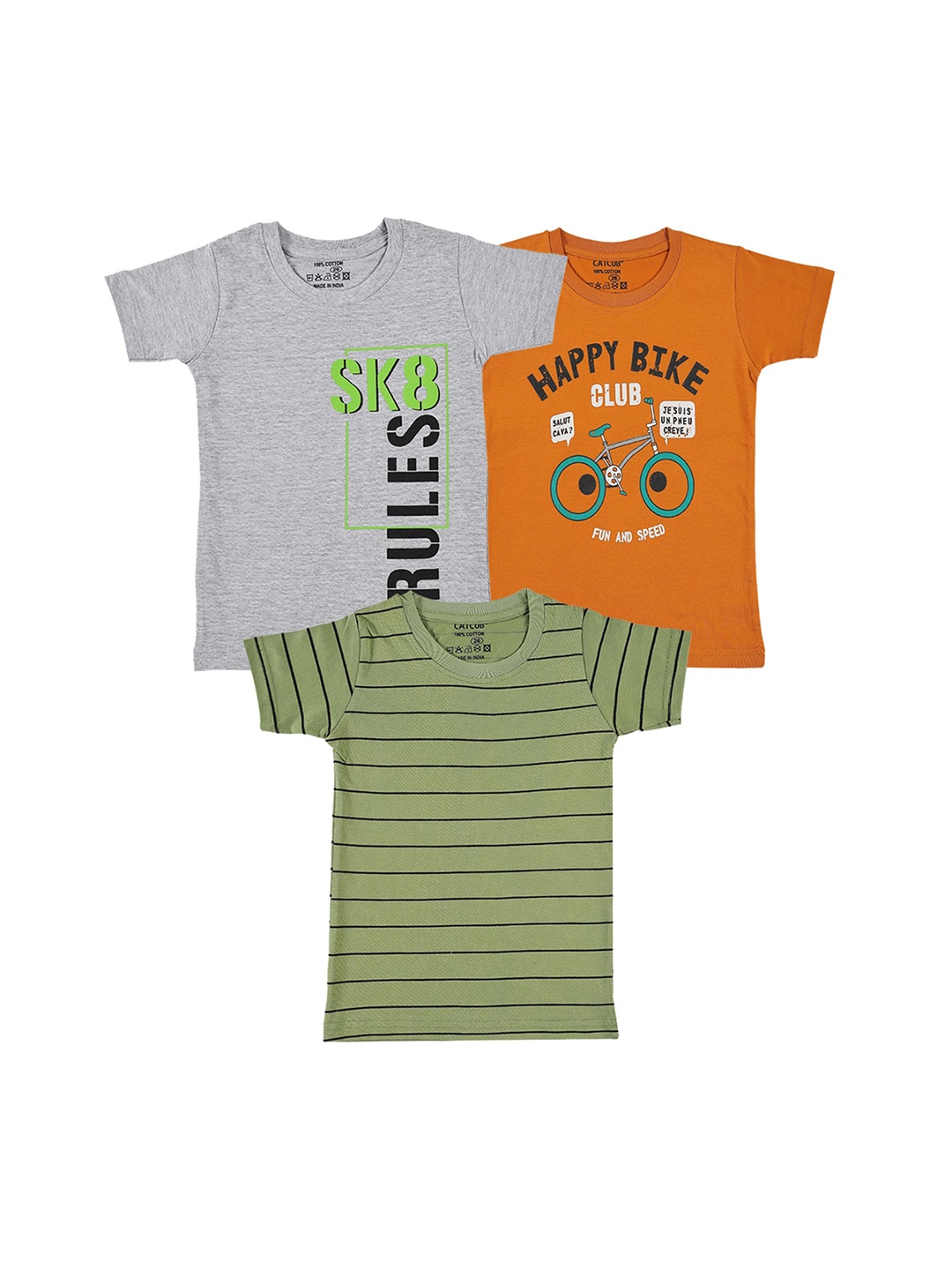 

CATCUB Boys Pack of 3 Striped T-shirt, Grey