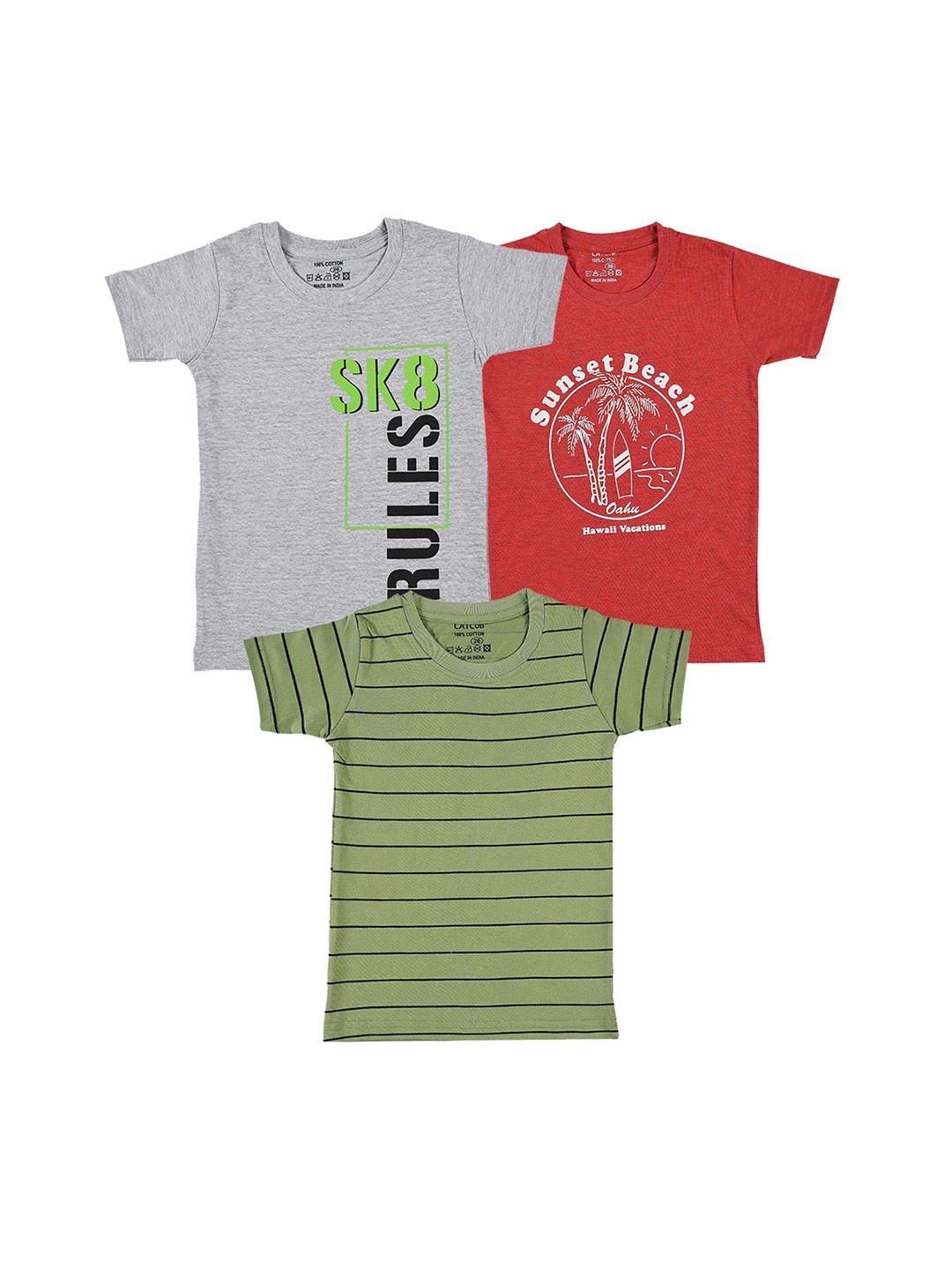 

CATCUB Boys Pack Of 3 Printed Cotton T-shirt, Grey
