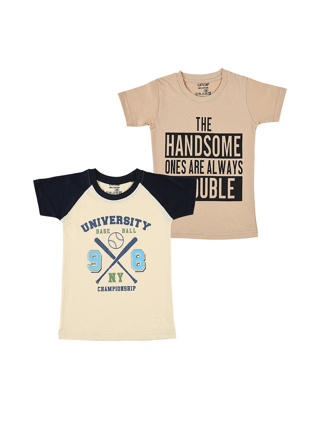 

CATCUB Boys Pack Of 2 Printed Cotton T-Shirt, Beige
