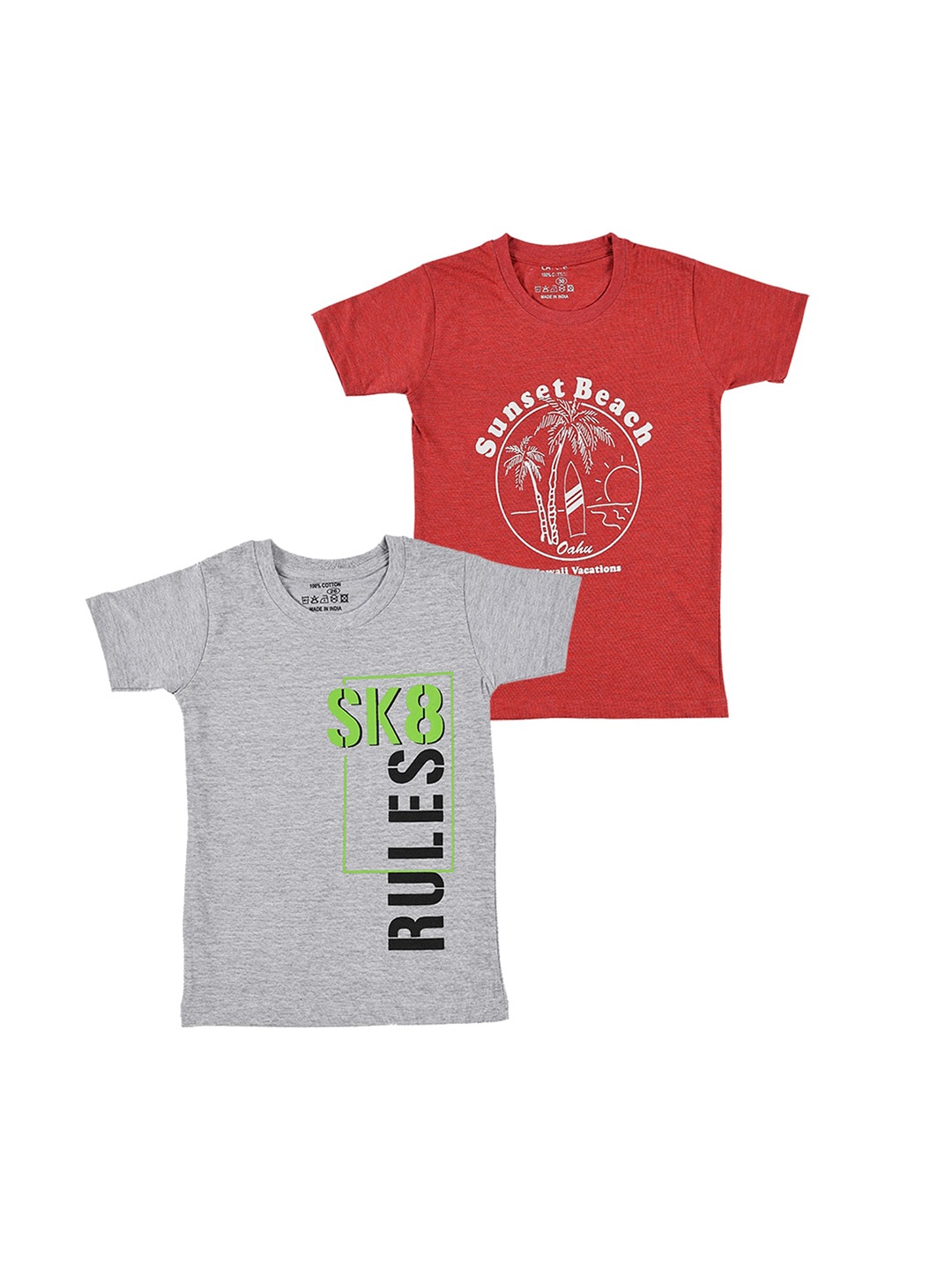 

CATCUB Boys Pack Of 2 Printed Cotton T-shirt, Red