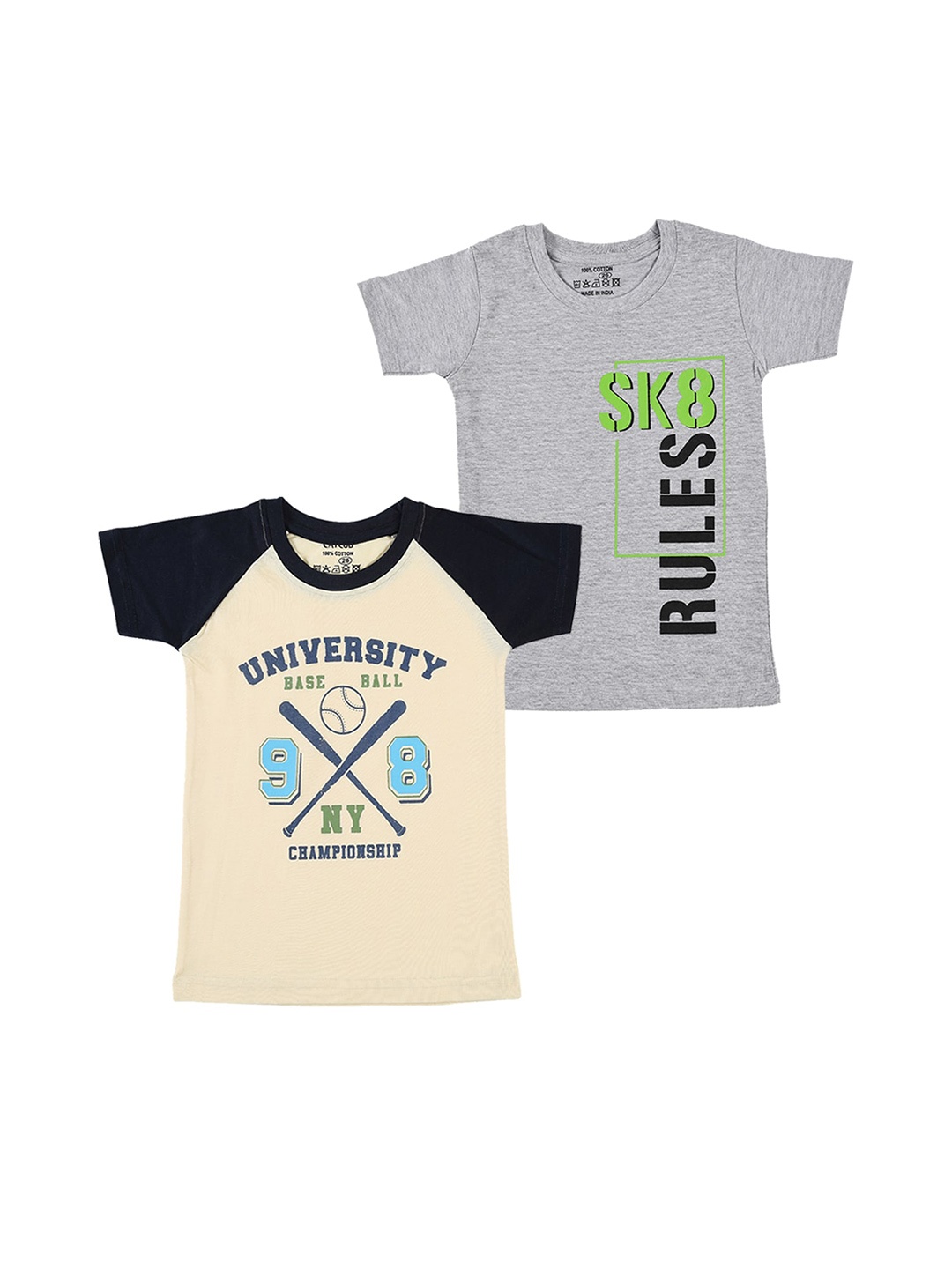 

CATCUB Boys Pack Of 2 Printed Pure Cotton T-shirts, Beige