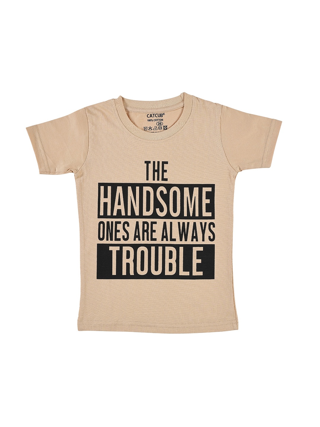 

CATCUB Boys Typography Printed Pure Cotton T-shirt, Beige