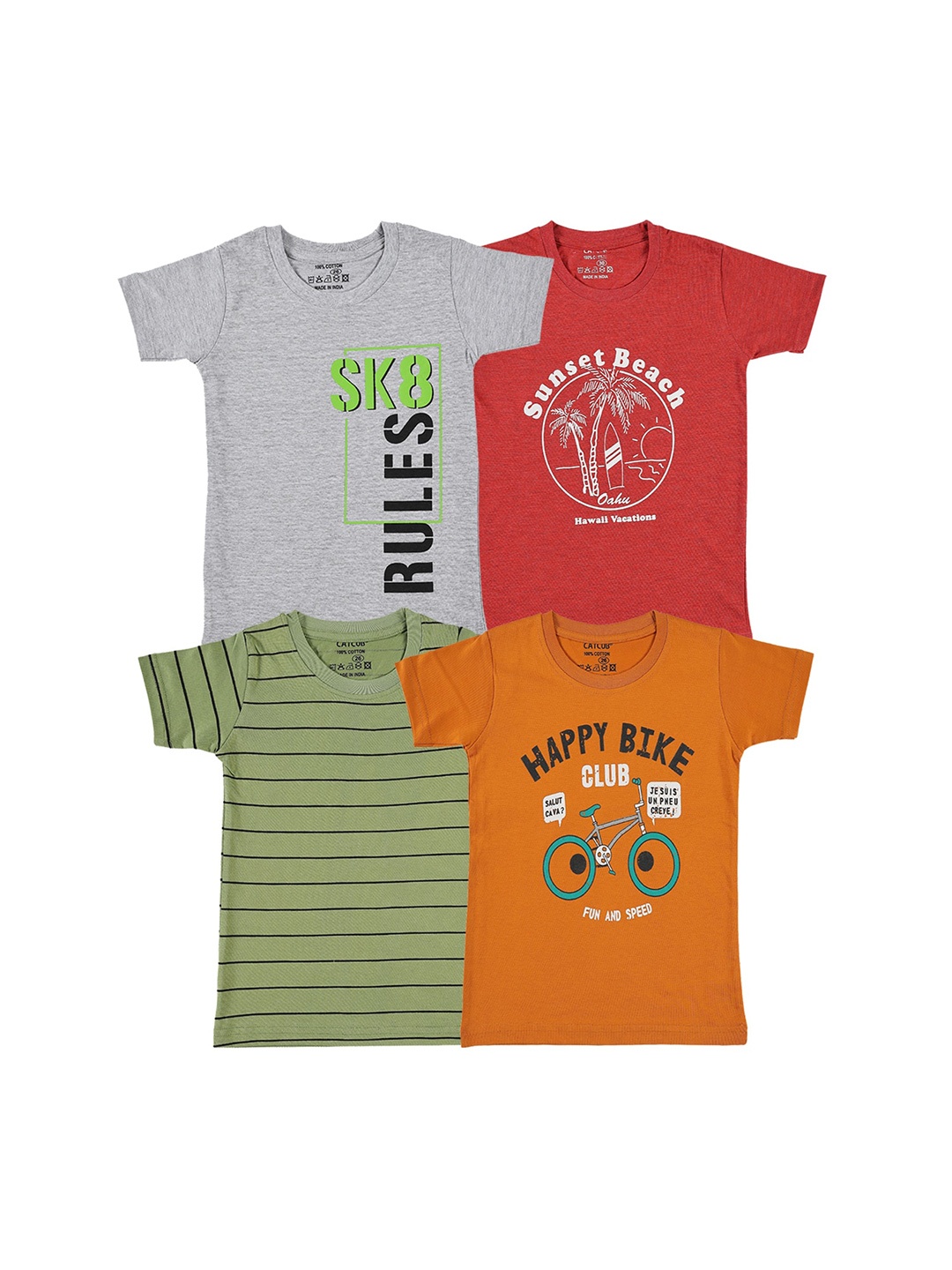 CATCUB Boys Pack Of 4 Printed Cotton T-shirt, Red