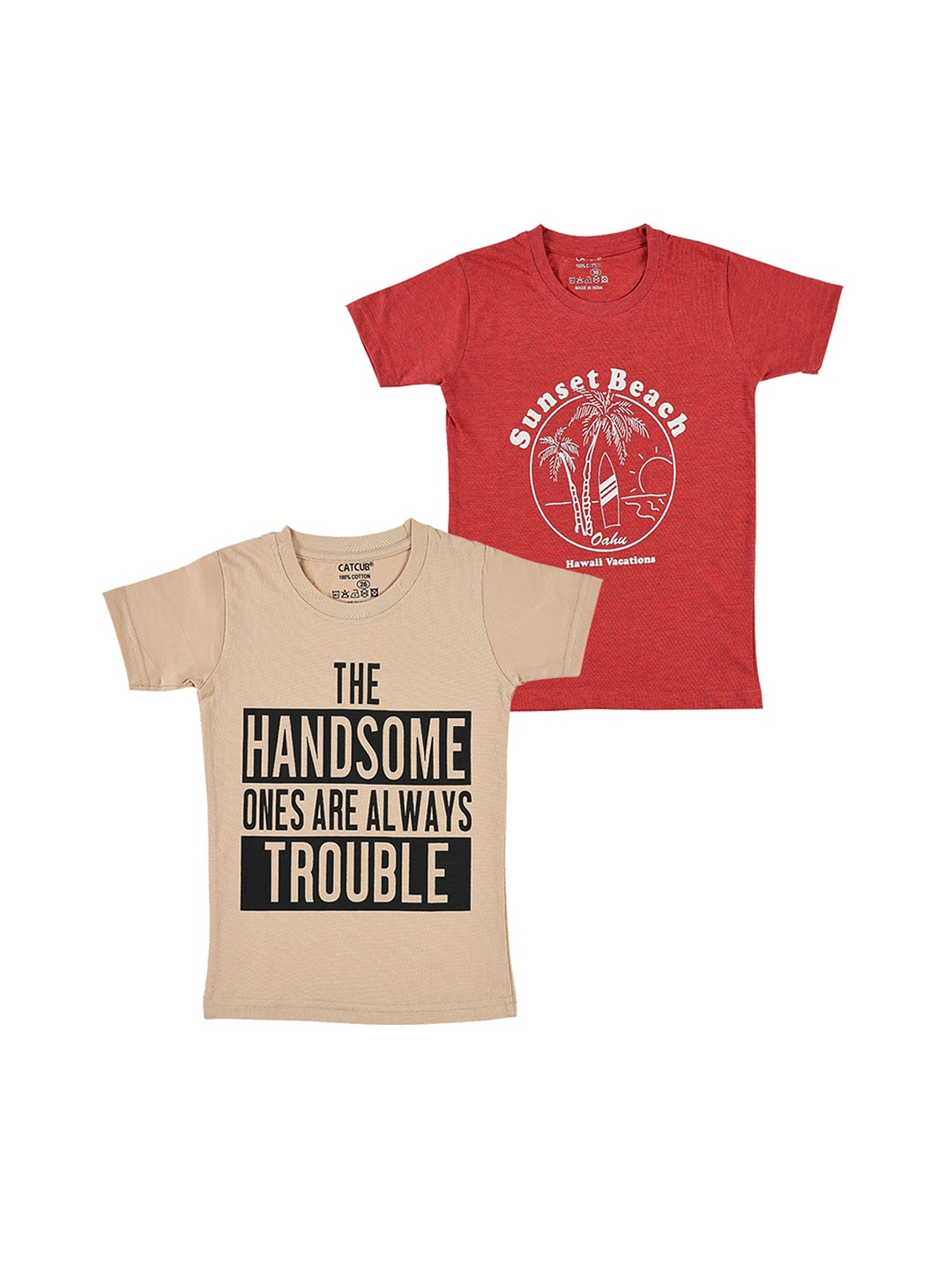

CATCUB Boys Pack Of 2 Printed Cotton T-shirt, Beige