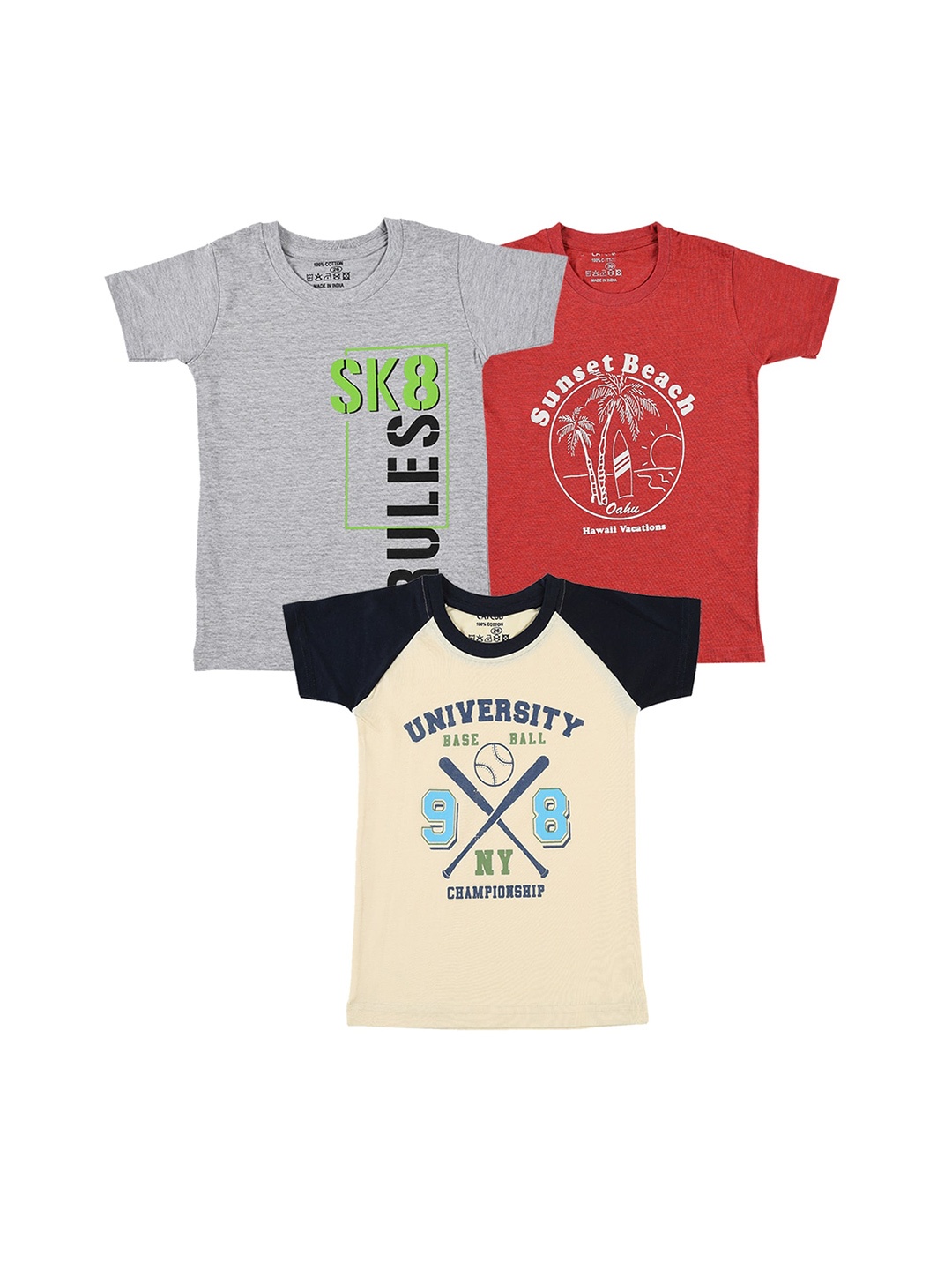 

CATCUB Boys Pack of 3 Typography Printed T-shirt, Grey