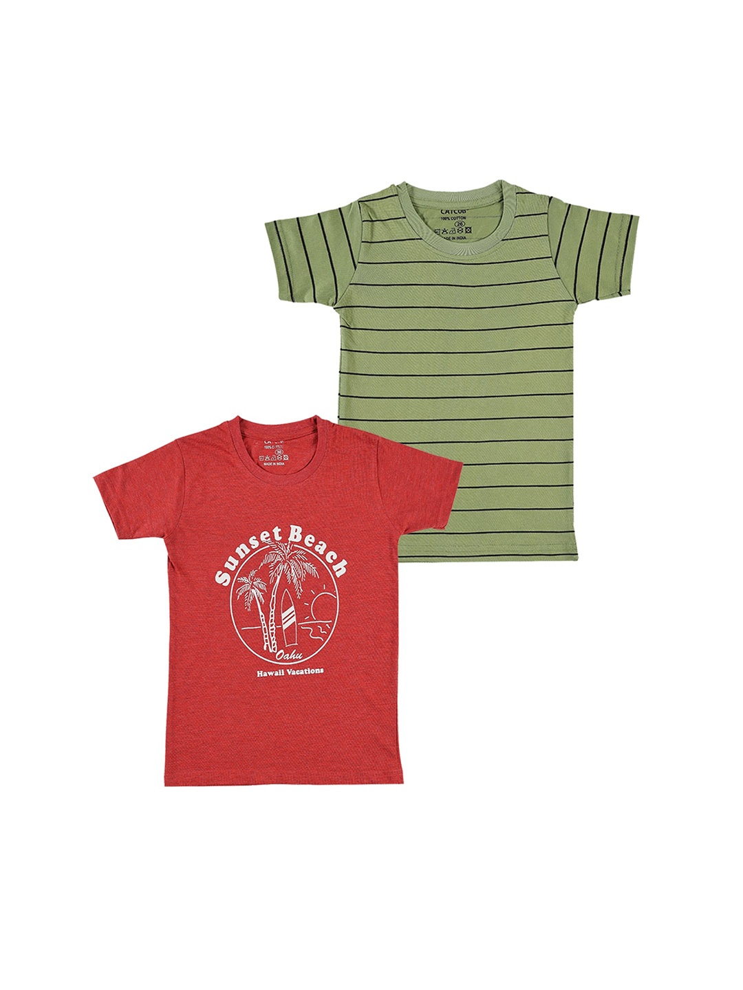 

CATCUB Boys Pack Of 2 Printed Cotton T-Shirt, Red
