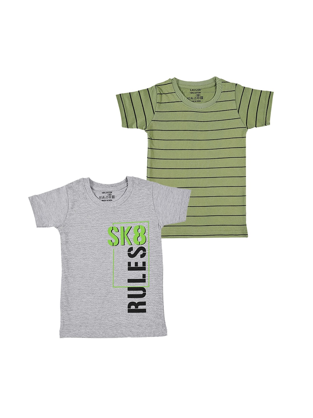 

CATCUB Boys Pack Of 2 Printed Pure Cotton T-shirts, Grey