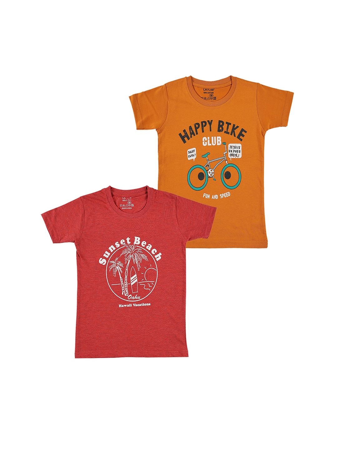 

CATCUB Boys Pack Of 2 Printed Pure Cotton T-shirts, Mustard