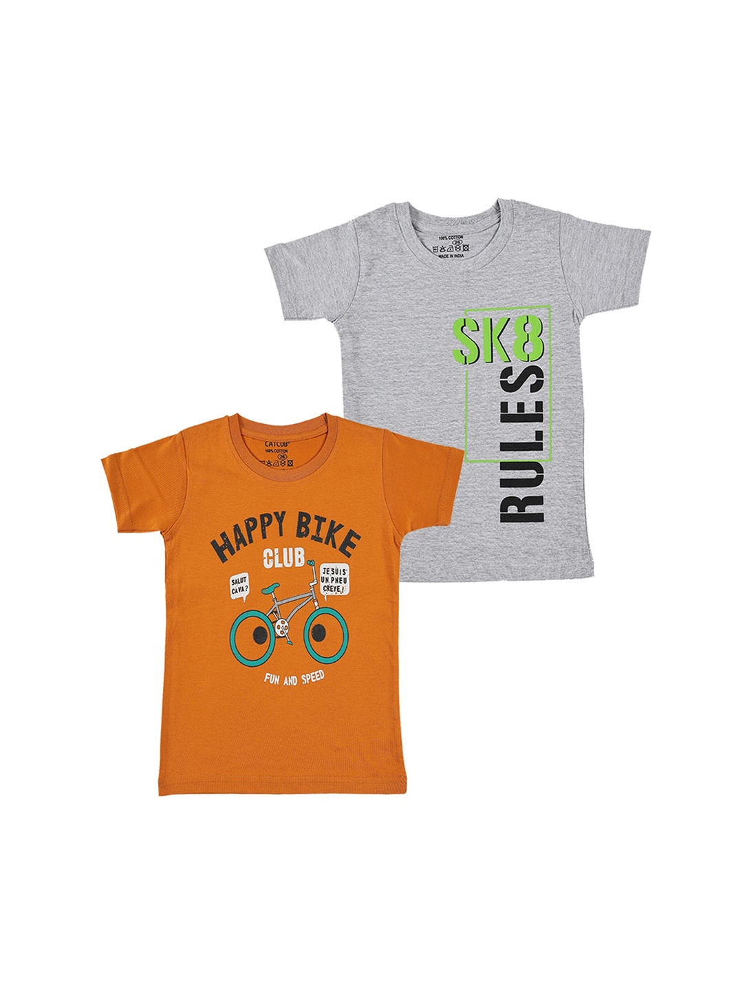 

CATCUB Boys Pack Of 2 Typography Printed Pure Cotton T-shirts, Rust