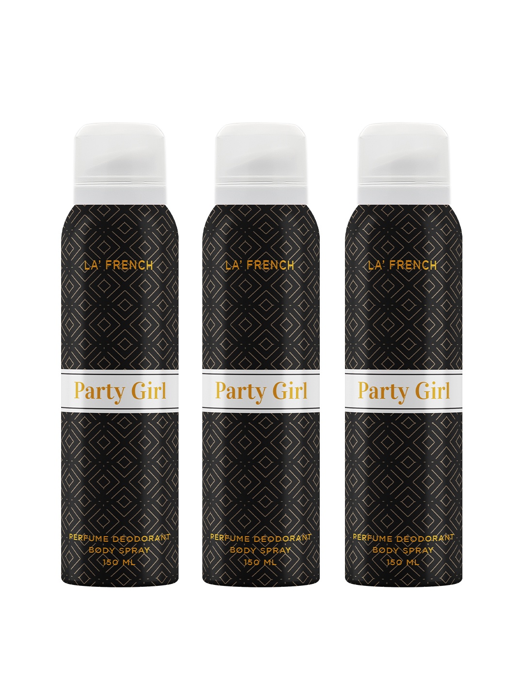 

La French Women Set of 3 Party Girl Perfumed Deodorant Body Spray - 150 ml Each, Black
