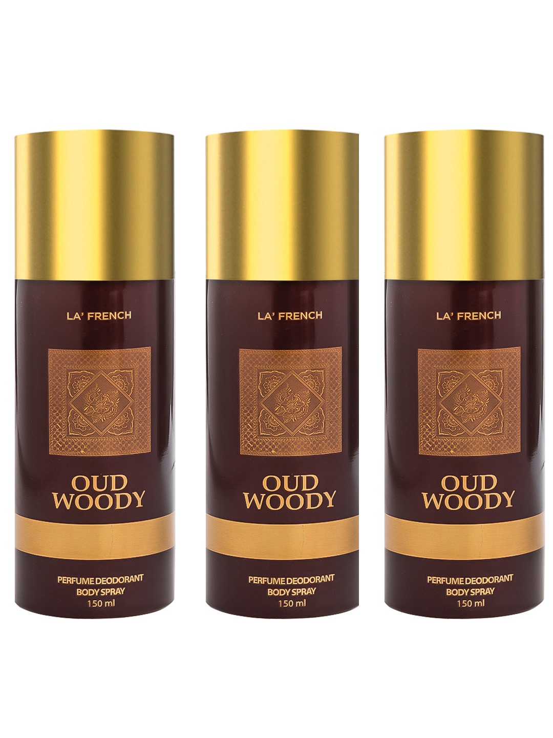 

La French Set of 3 Oud Woody Perfumed Deodorant Body Spray - 150 ml Each, Brown