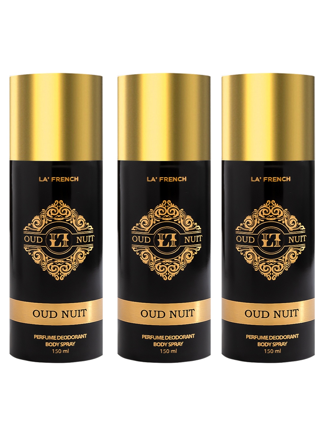 

La French Set Of 3 Oud Nuit Perfumed Deodorant Body Spray - 150ml Each, Black