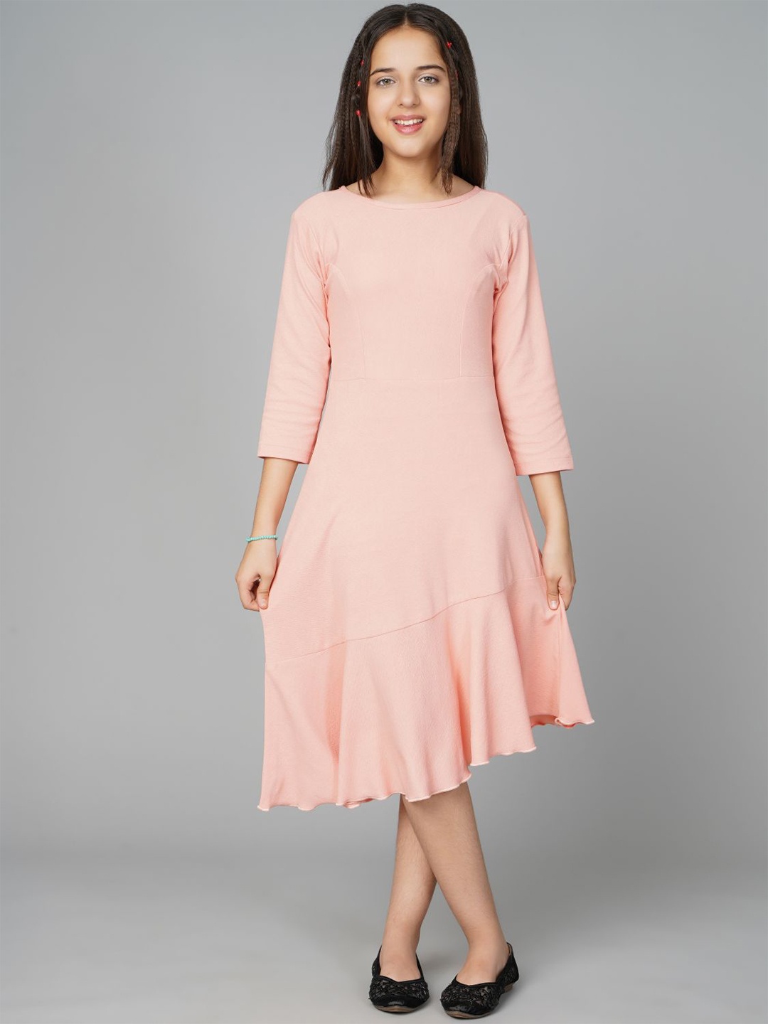 

BAESD Girls Round Neck Gathered Drop-Waist Dress, Peach
