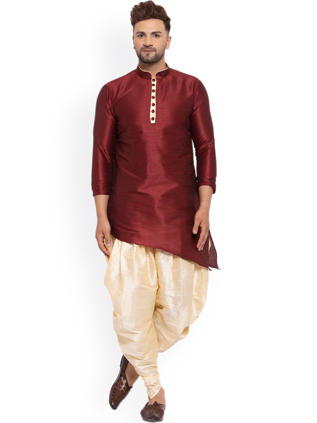 

Sydney Heights Mandarin Collar Regular Kurta with Dhoti Pants, Maroon