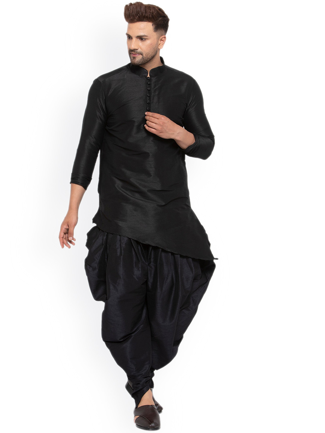 

Sydney Heights Mandarin Collar Regular Kurta with Dhoti Pants, Black