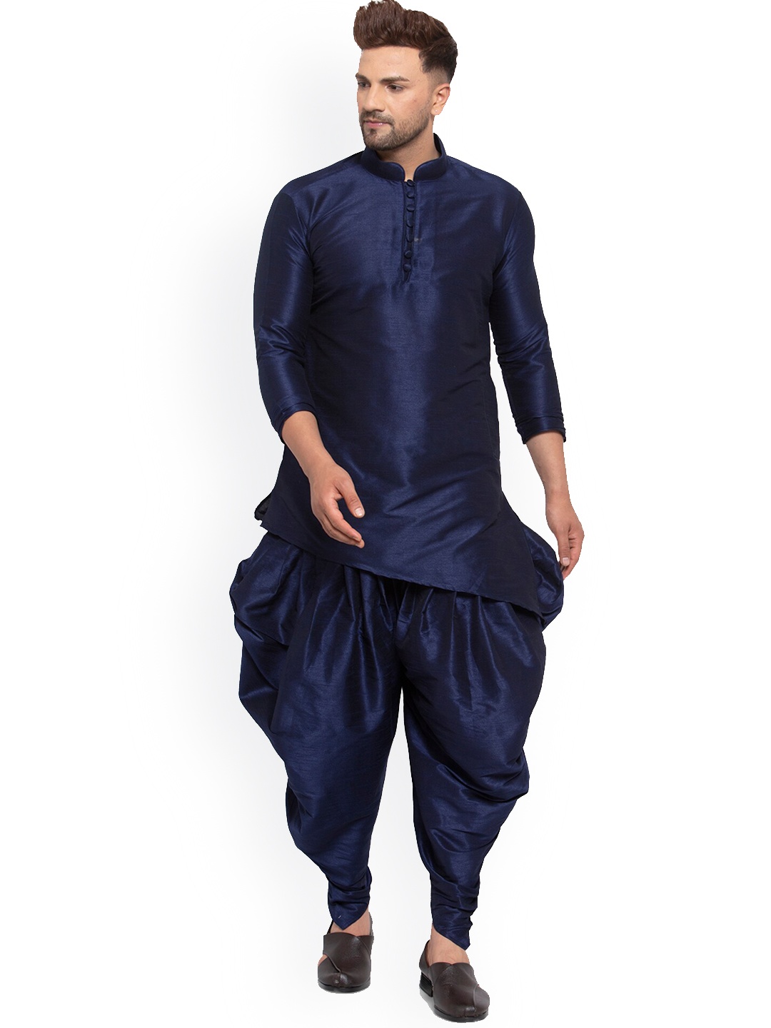 

Sydney Heights Mandarin Collar Kurta With Dhoti Pants, Navy blue