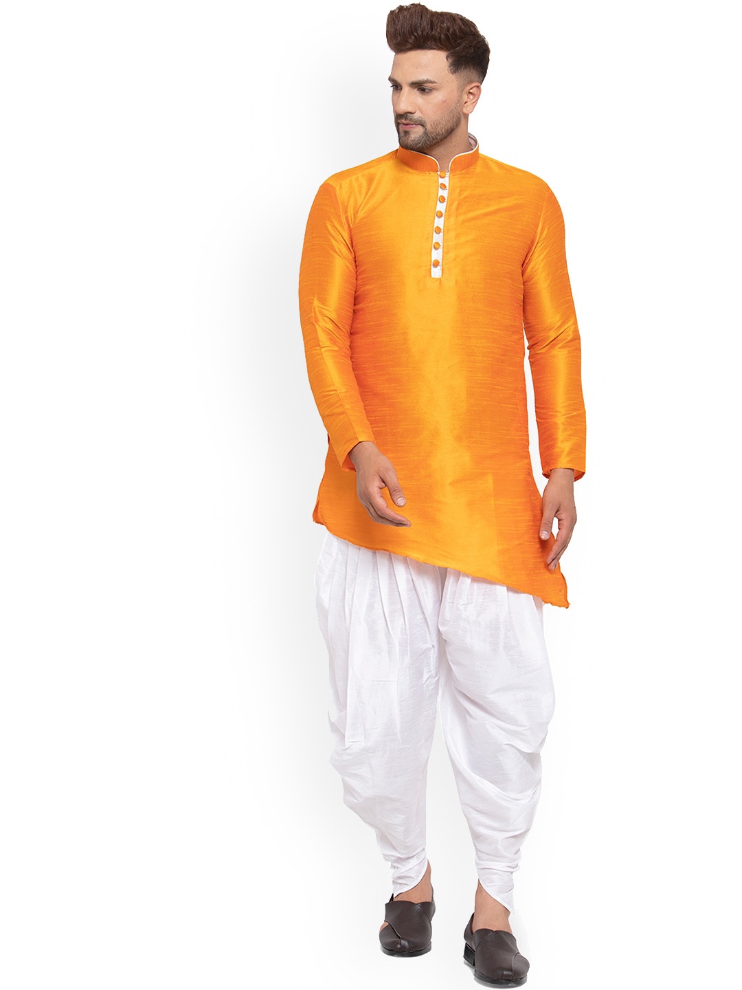 

Sydney Heights Mandarin Collar Regular Kurta with Dhoti Pants, Yellow