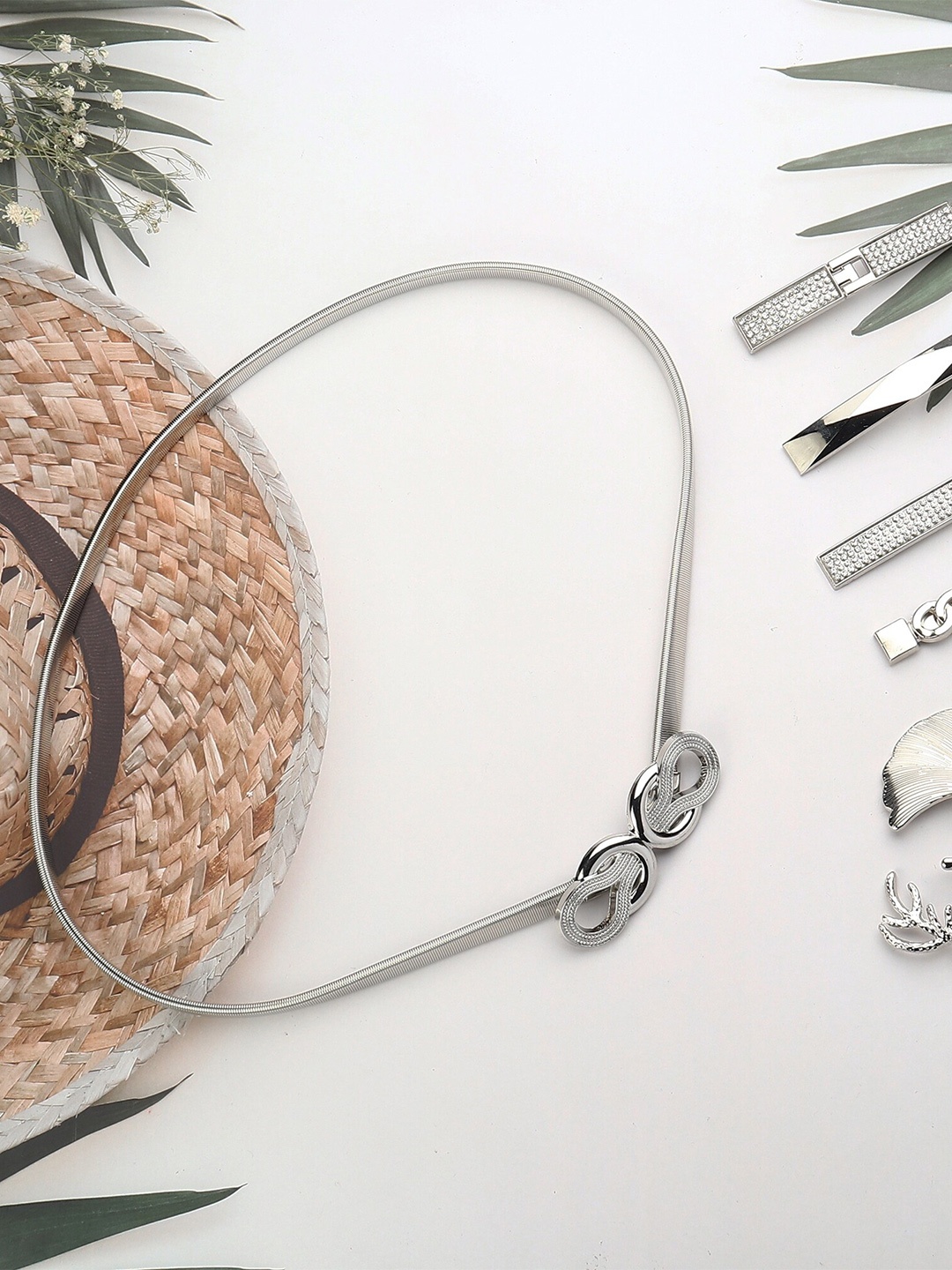 

DressBerry Women Textured Metal Belt, Silver