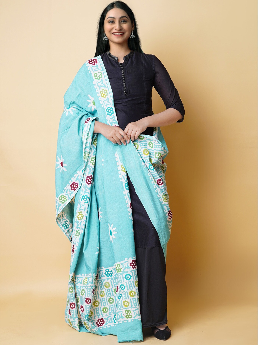 

Unnati Silks Ethnic Motifs Printed Pure Cotton Batik Dupatta, Blue