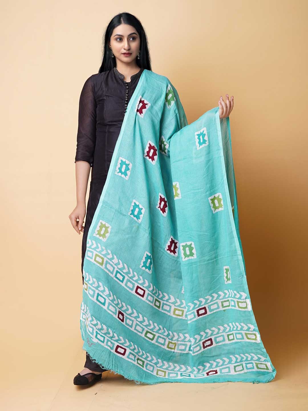 

Unnati Silks Ethnic Motifs Printed Pure Cotton Batik Dupatta, Blue