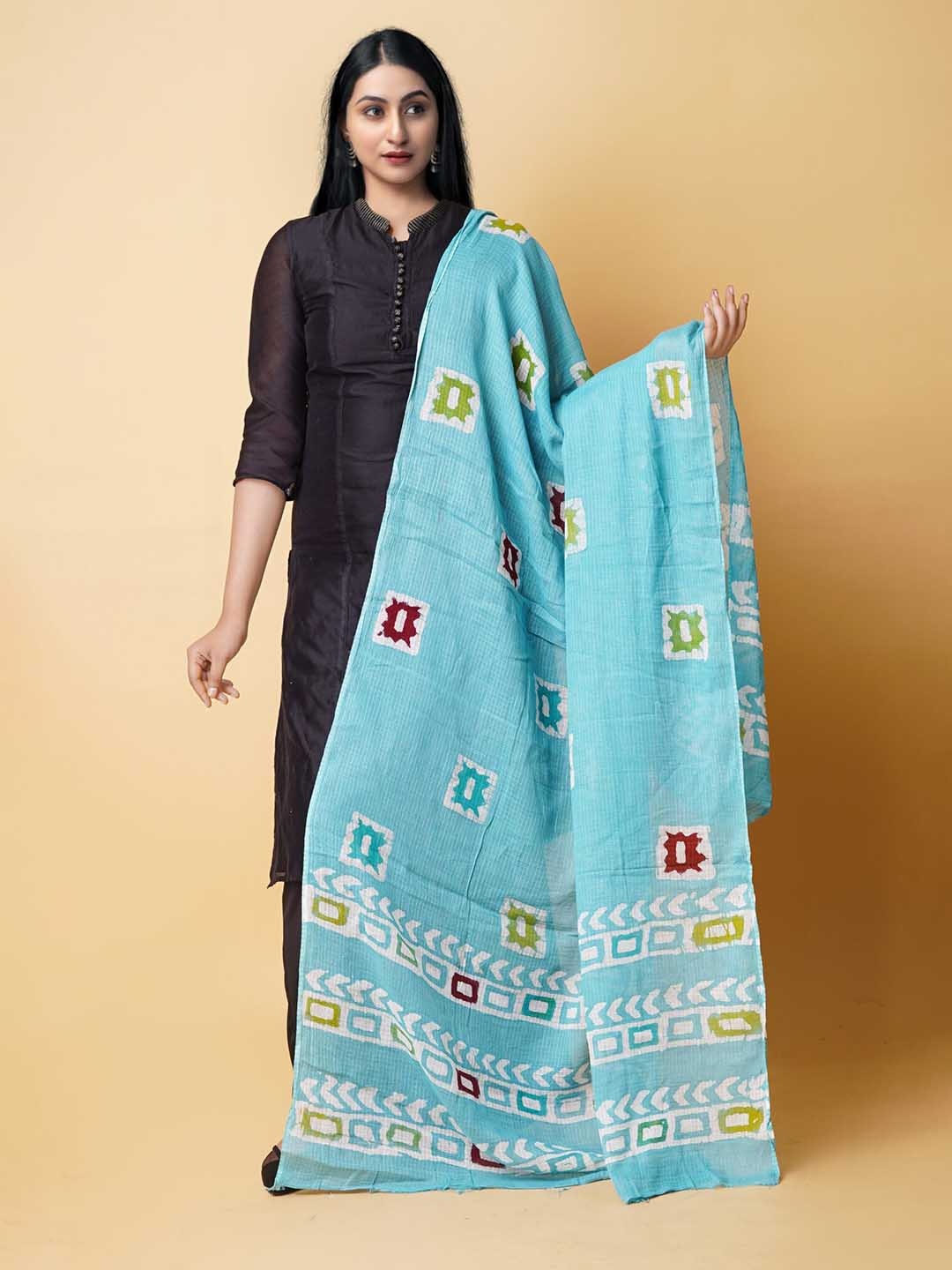 

Unnati Silks Ethnic Motifs Printed Pure Cotton Batik Dupatta, Blue