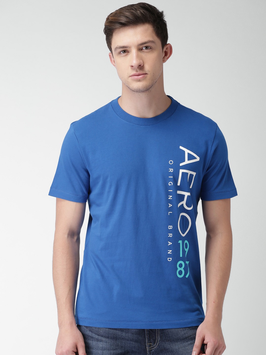

Aeropostale Men Blue Printed Round Neck Pure Cotton T-shirt