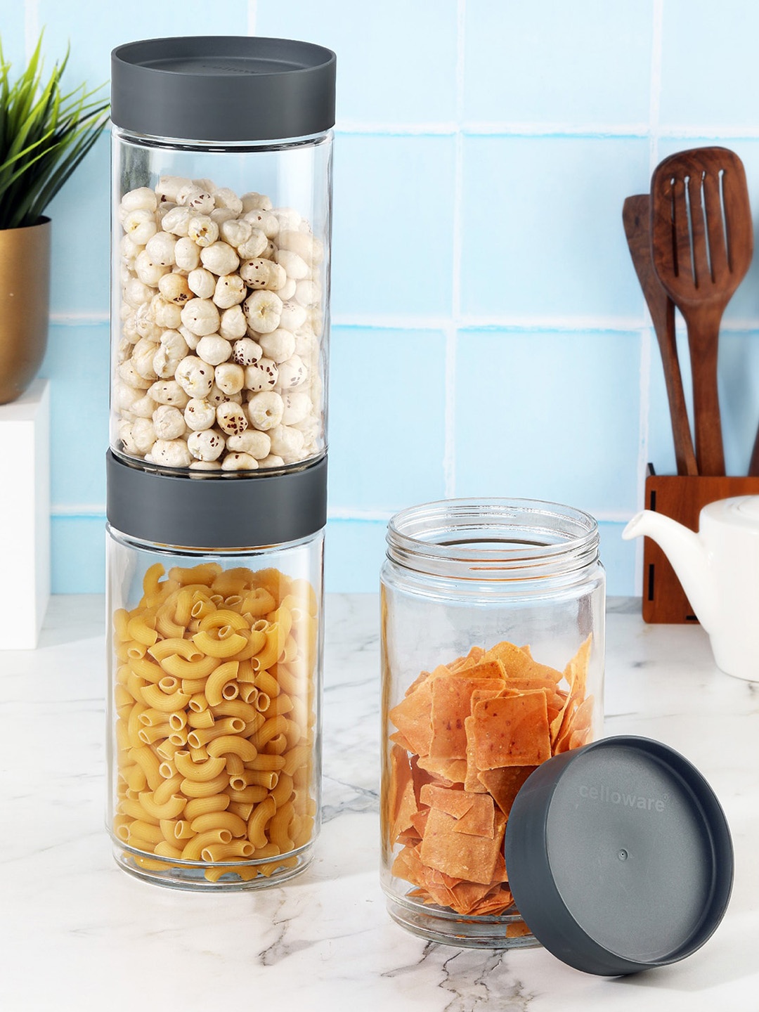 

Cello Modustack 3 Pieces Grey Storage Glass Containers- 2 L Each