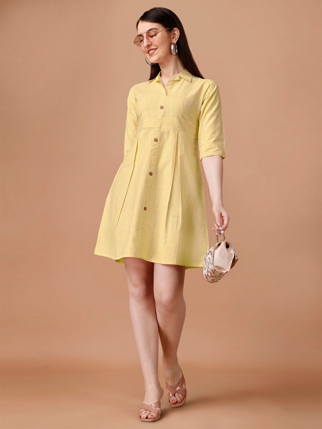 

Anouk Yellow Spread Collar A-Line Dress