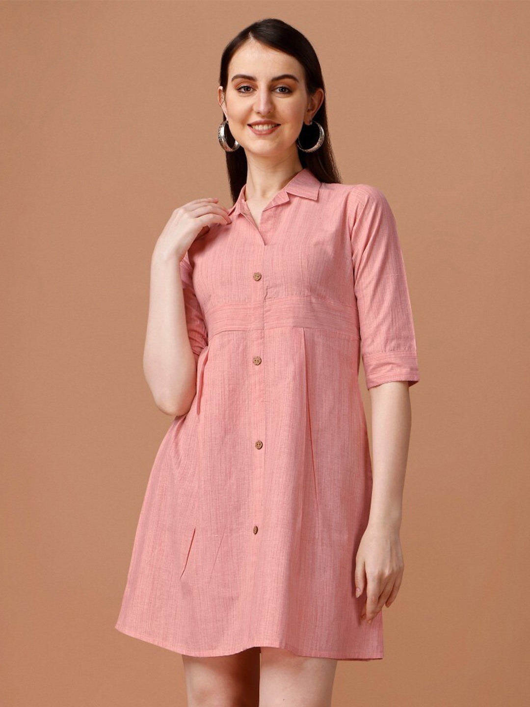 

Anouk Shirt Collar Cotton A-Line Dress, Pink