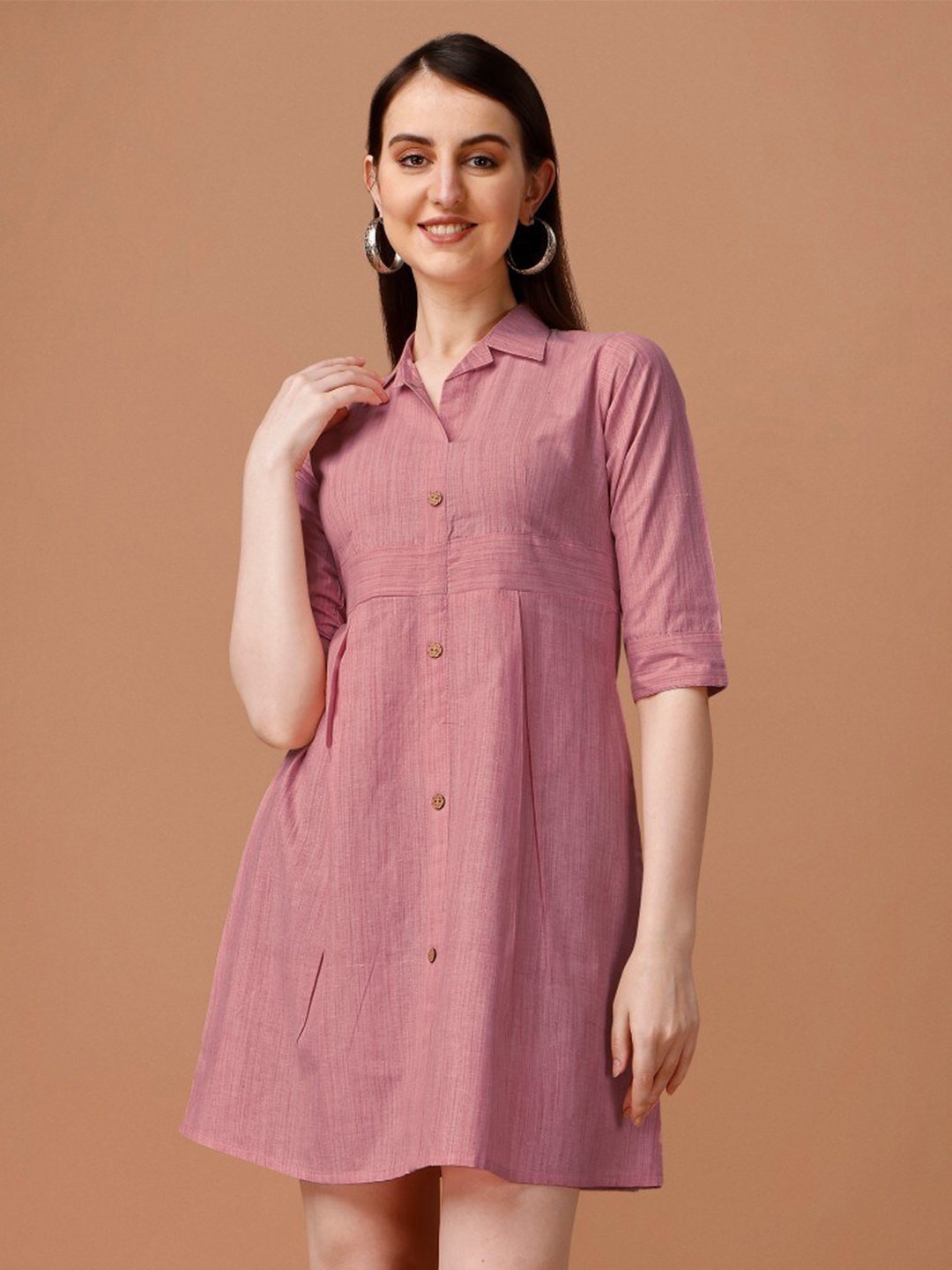 

Anouk Shirt Collar Cotton A-Line Dress, Rose gold