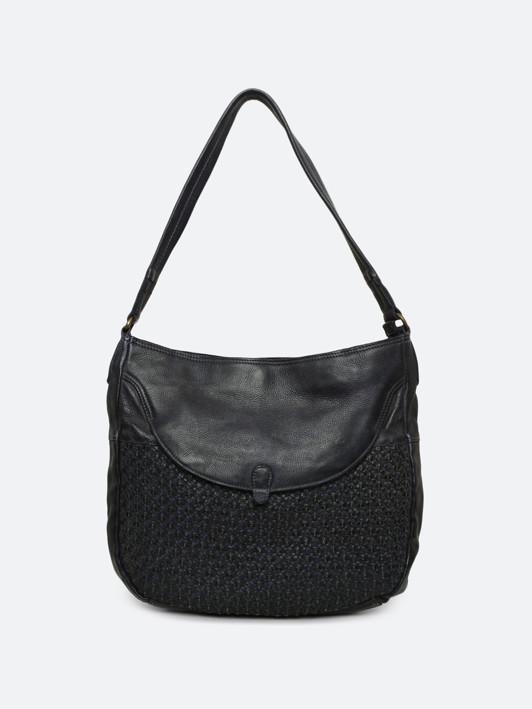 

ART N VINTAGE Textured Leather Structured Hobo Bag, Navy blue