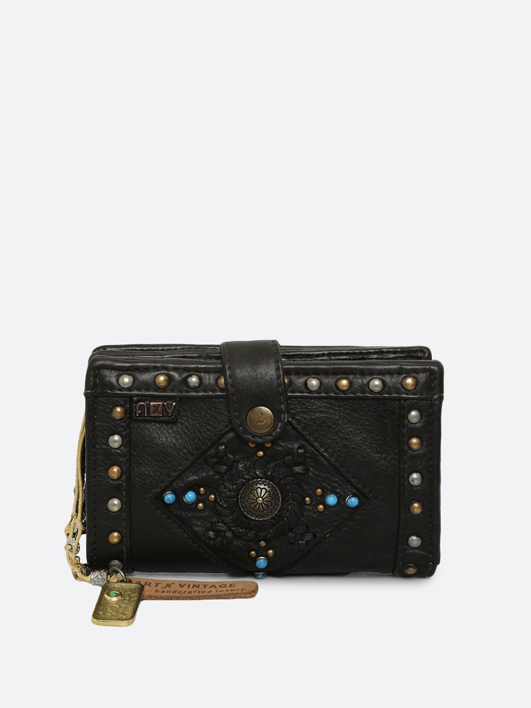

ART N VINTAGE Women Leather Two Fold Wallet, Black