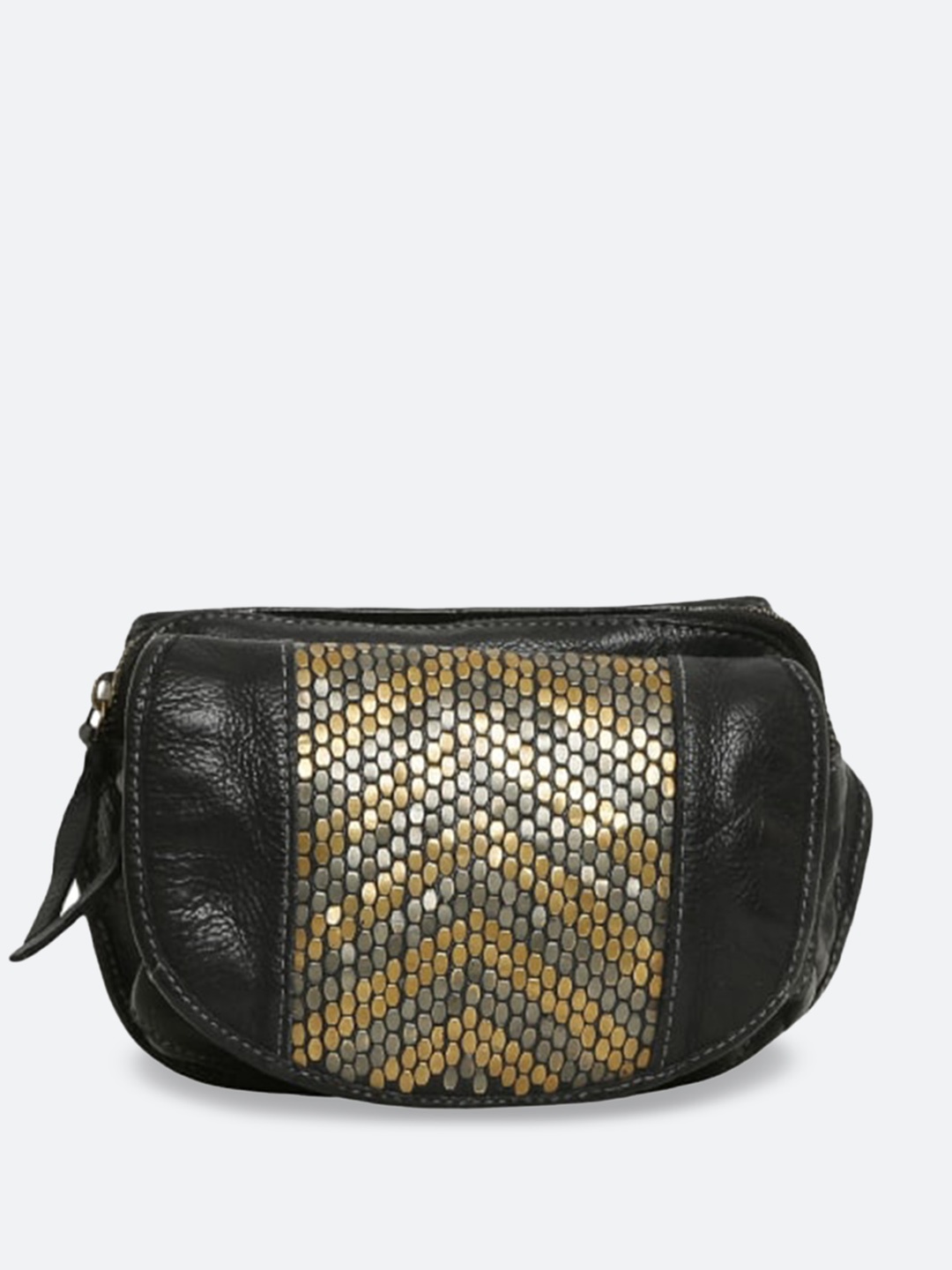 

ART N VINTAGE Textured Leather Crossover Waist Pouch, Black