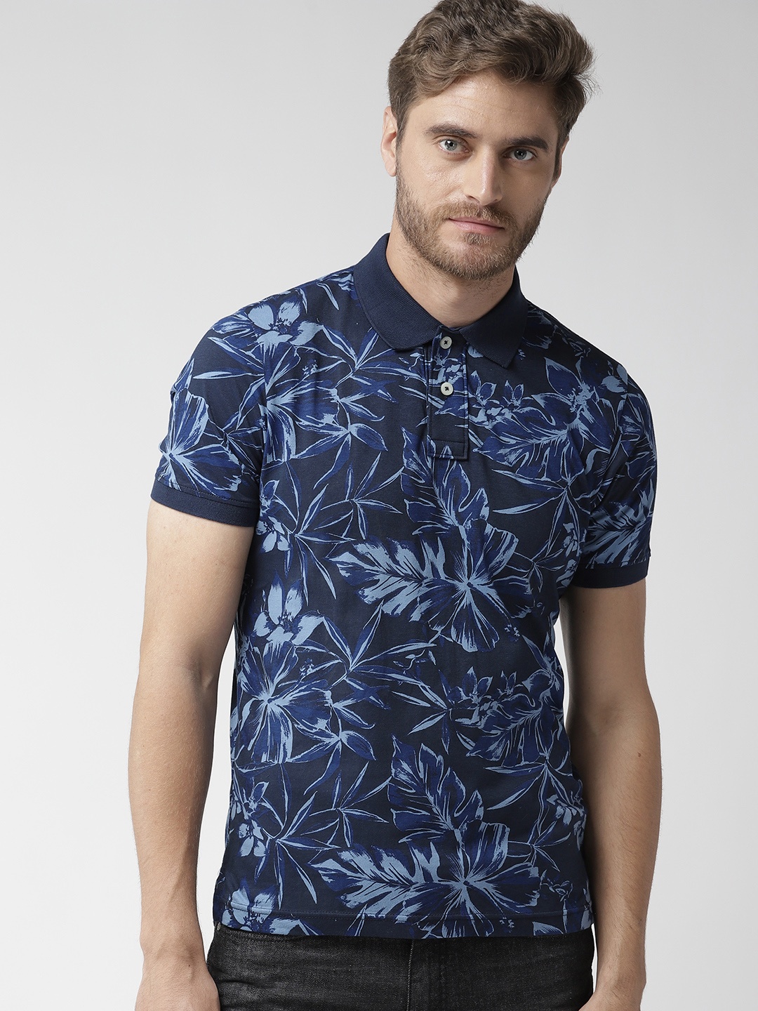 

Aeropostale Men Navy Blue Printed Polo Collar T-shirt