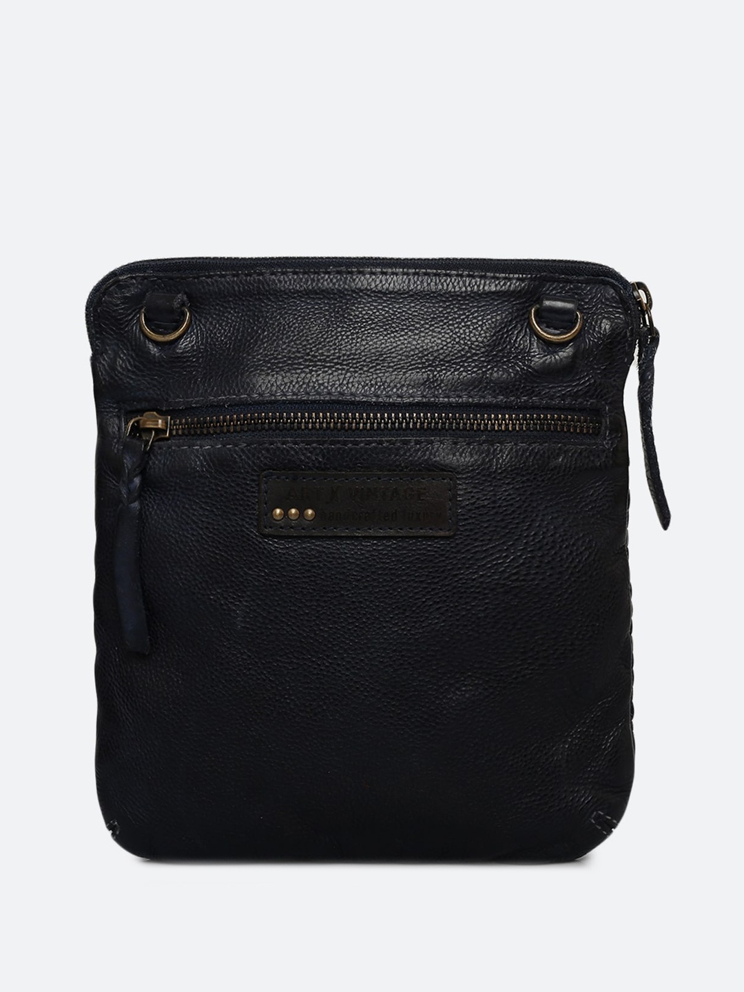 

ART N VINTAGE Textured Leather Structured Sling Bag, Black