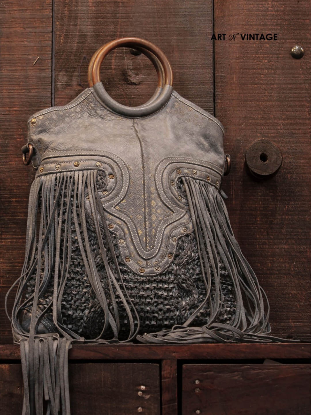 

ART N VINTAGE Beige Textured Leather Shopper Handheld Bag with Tasselled