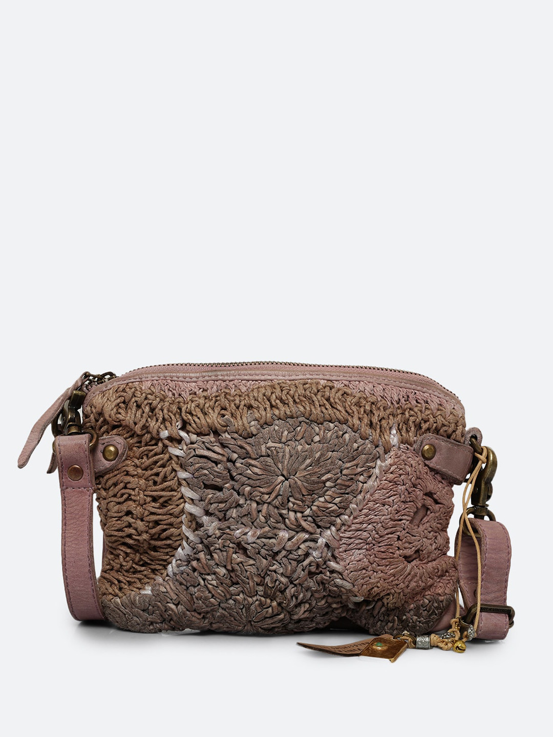 

ART N VINTAGE Textured Leather Sling Bag, Brown