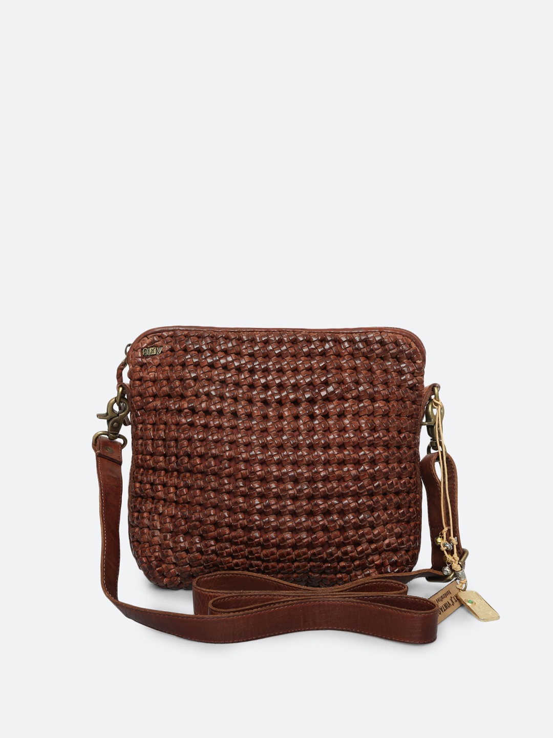 

ART N VINTAGE Textured Structured Sling Bag, Brown