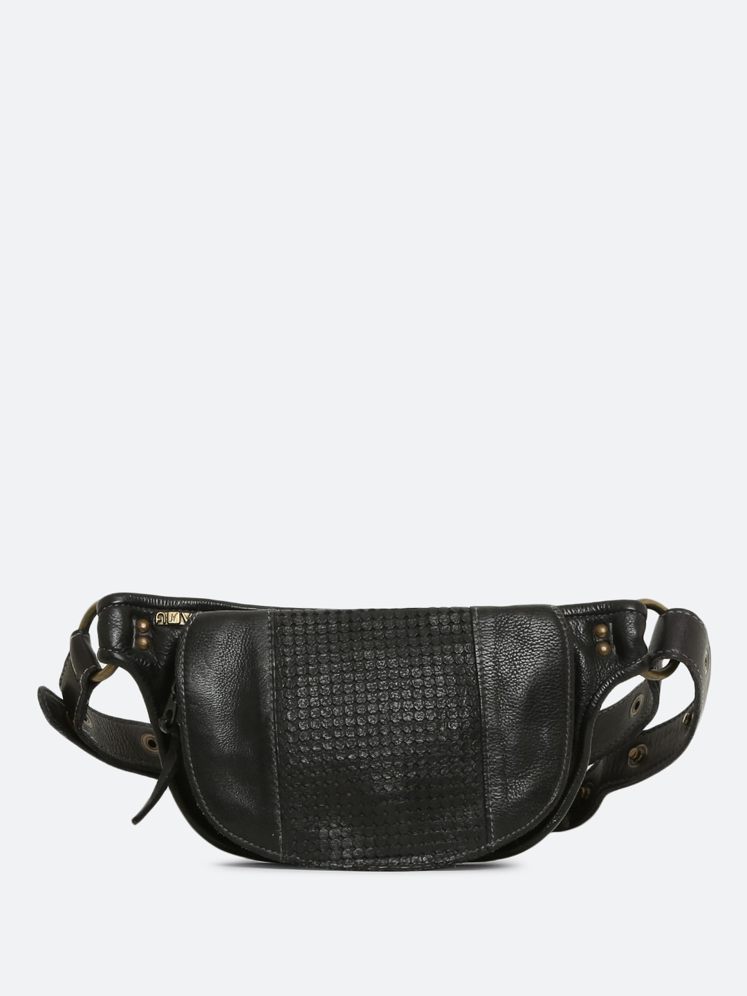 

ART N VINTAGE Textured Leather Cross Over Waist Pouch, Black
