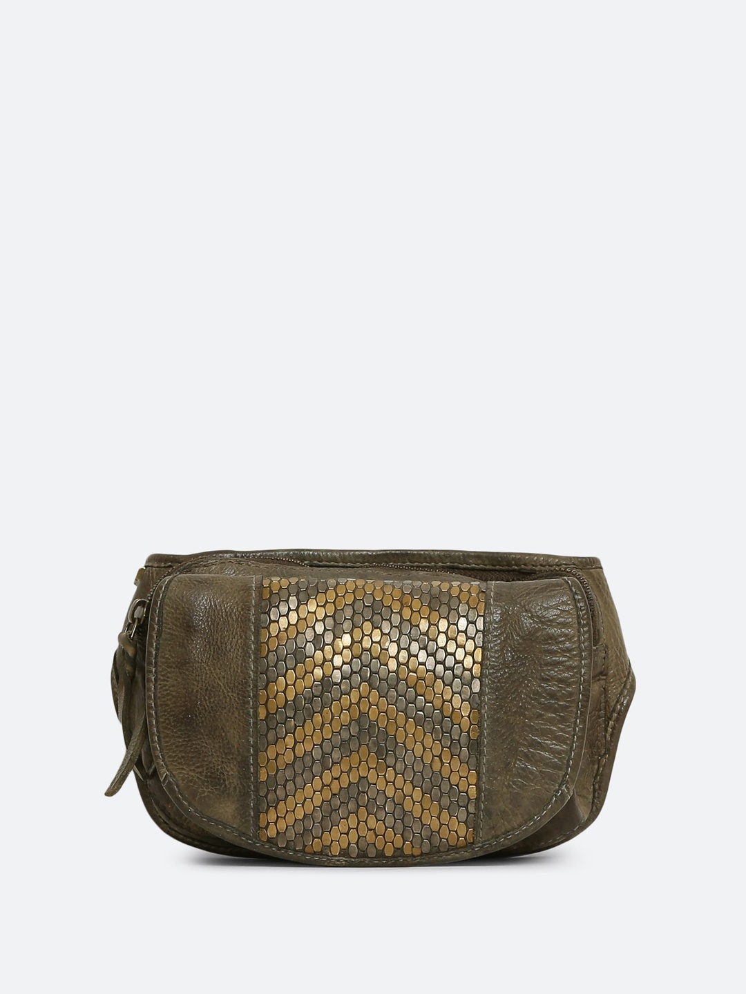 

ART N VINTAGE Textured Leather Cross Over Waist Pouch, Olive