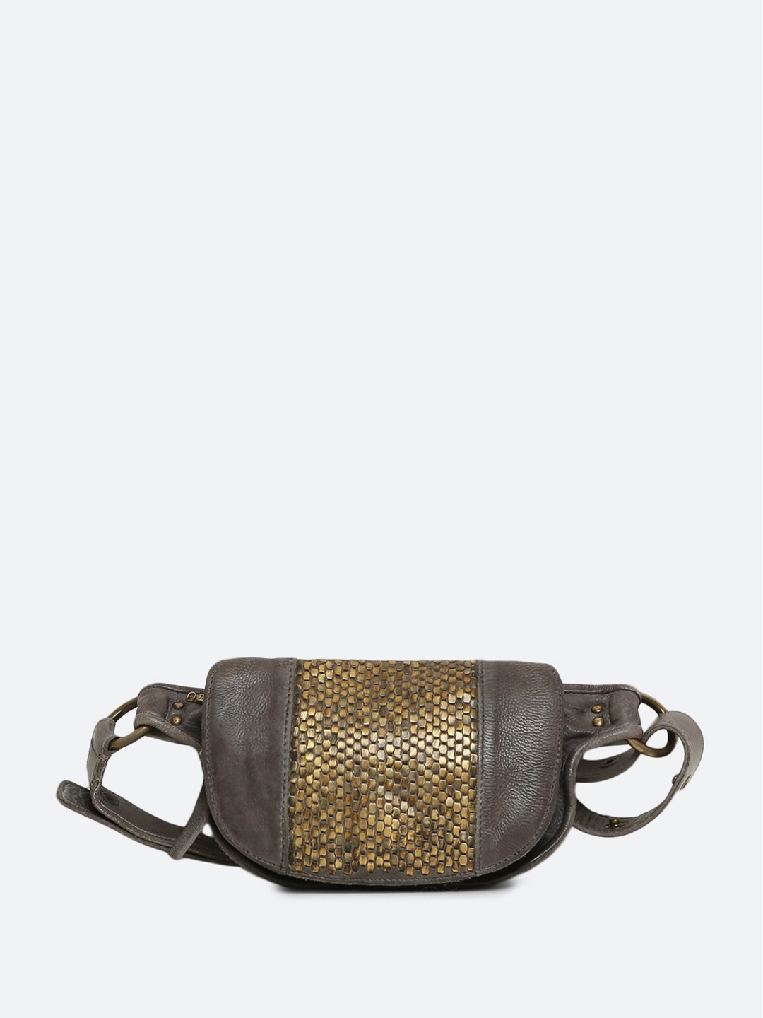 

ART N VINTAGE Textured Leather Crossover Waist Pouch, Grey