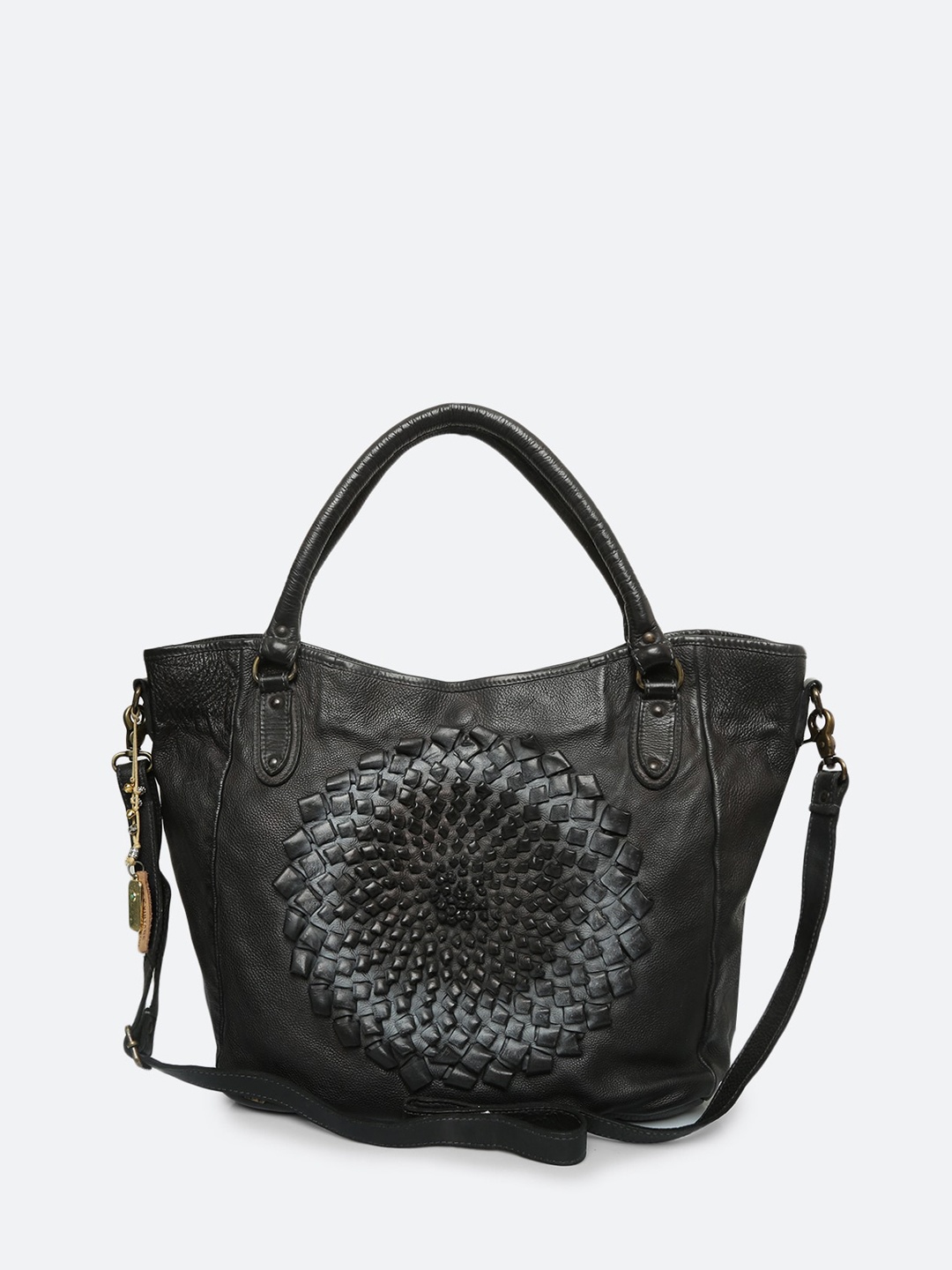

ART N VINTAGE Textured Leather Oversized Handheld Bag, Black