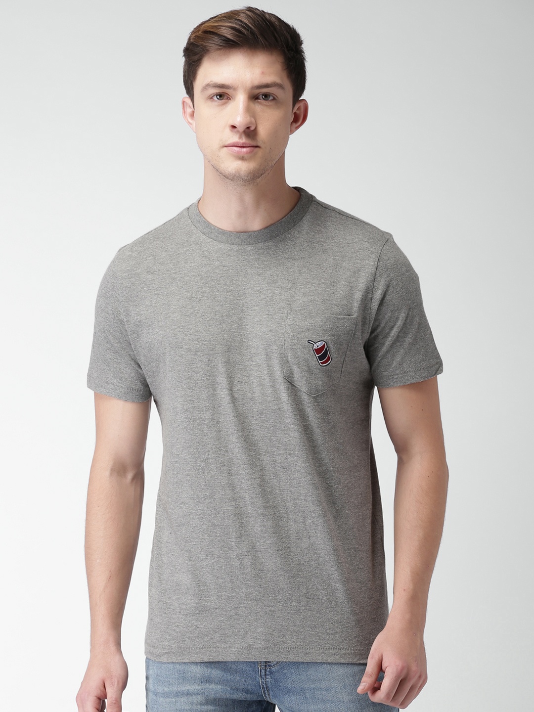

Aeropostale Men Grey Solid Round Neck T-shirt
