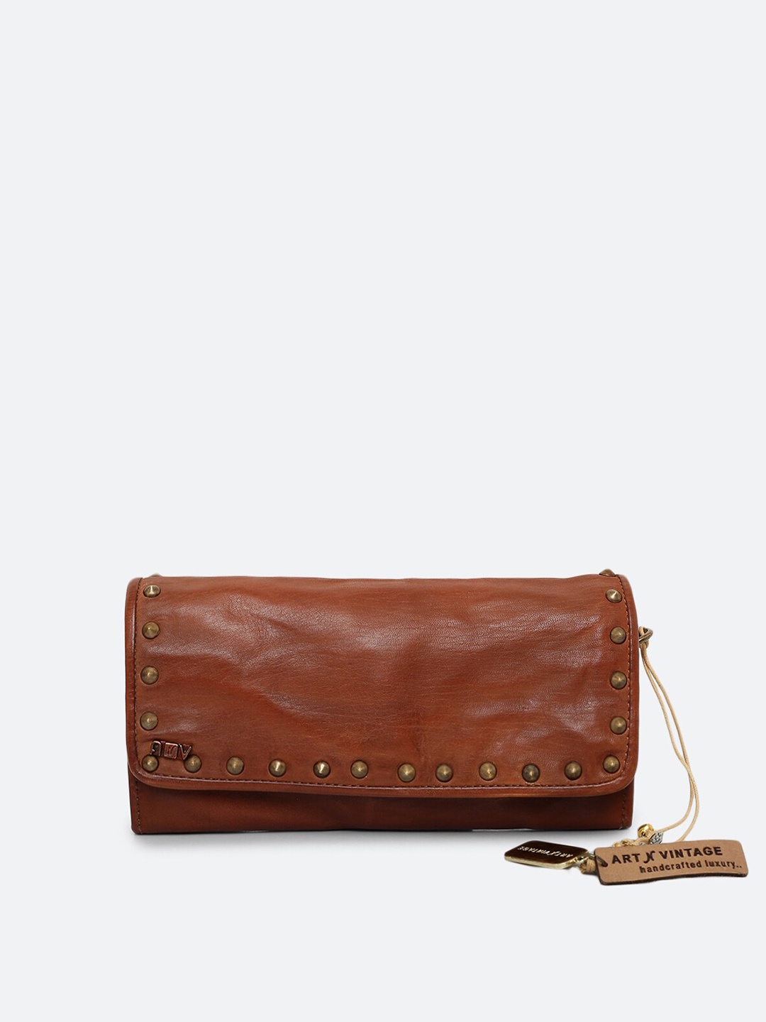 

ART N VINTAGE Embellished Foldover Clutch, Tan