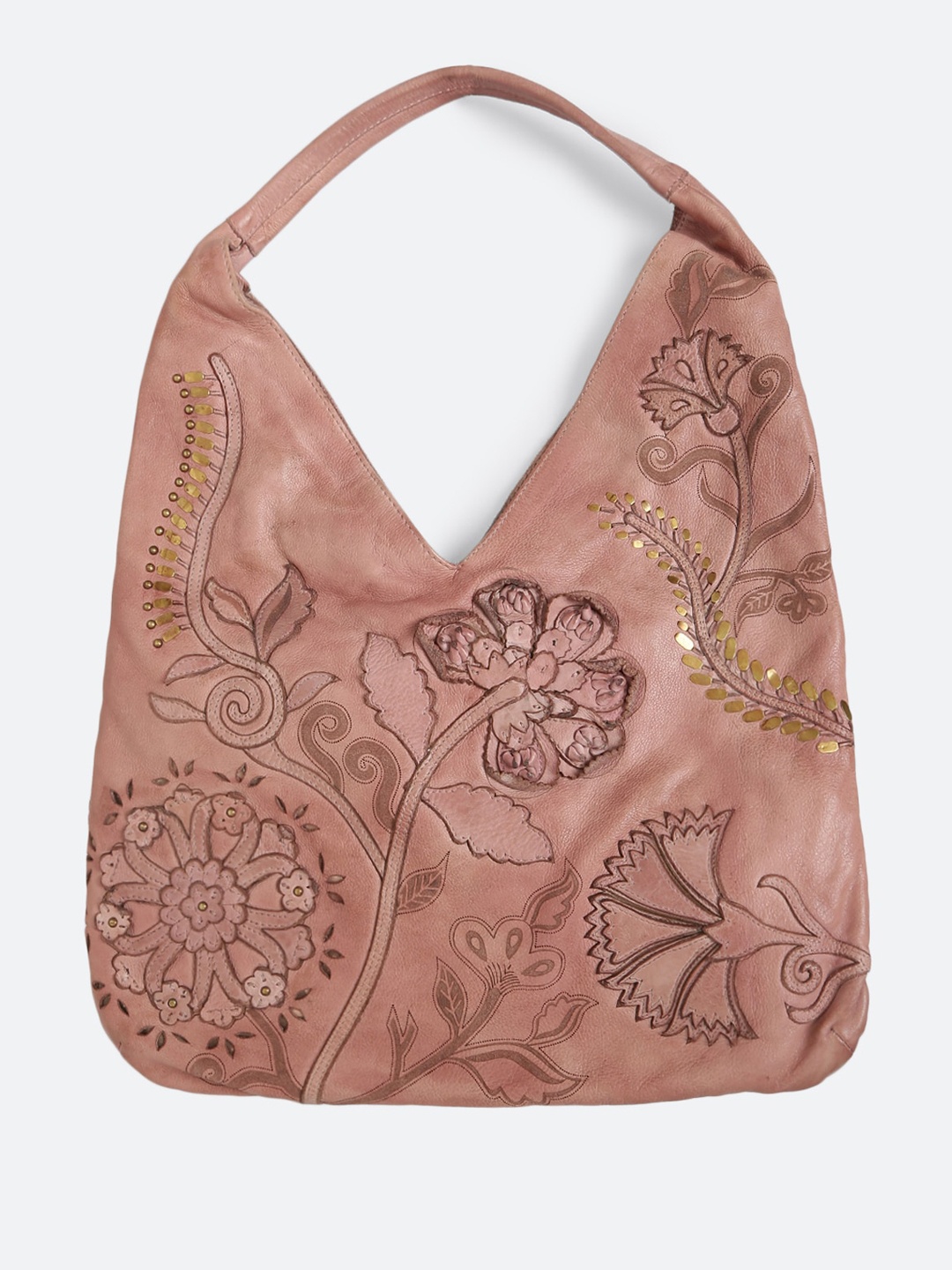 

ART N VINTAGE Floral Leather Structured Handheld Bag, Brown