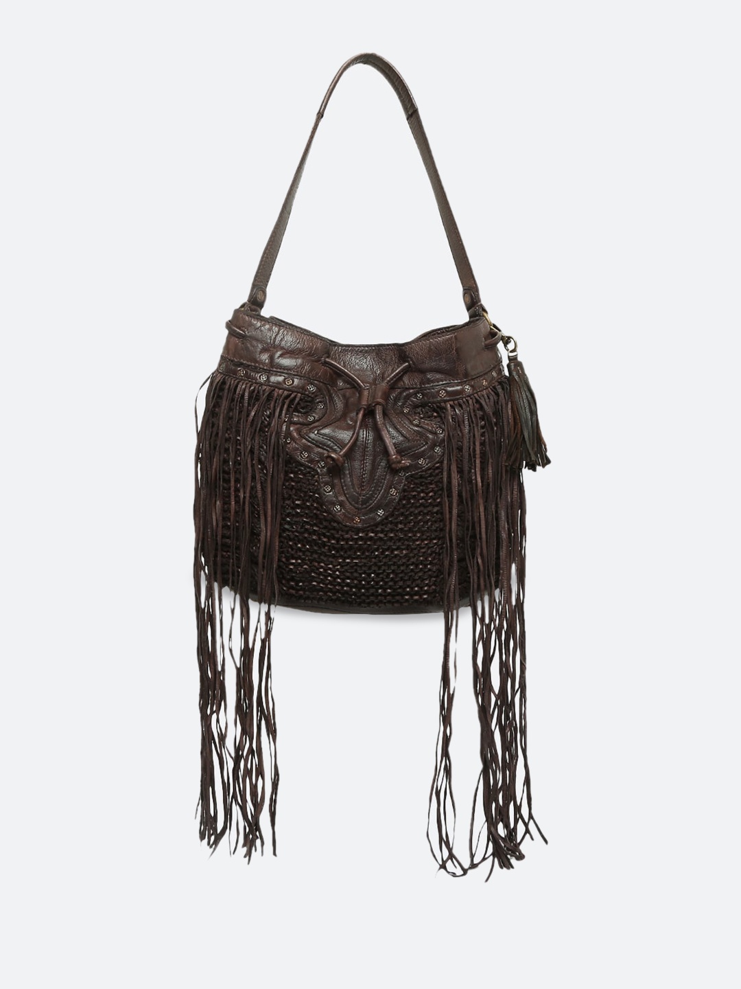 

ART N VINTAGE Leather Structured Hobo Bag, Brown