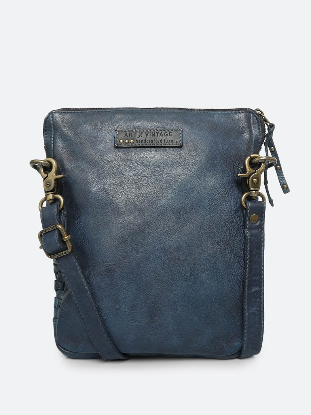 

ART N VINTAGE Textured Leather Swagger Sling Bag, Navy blue